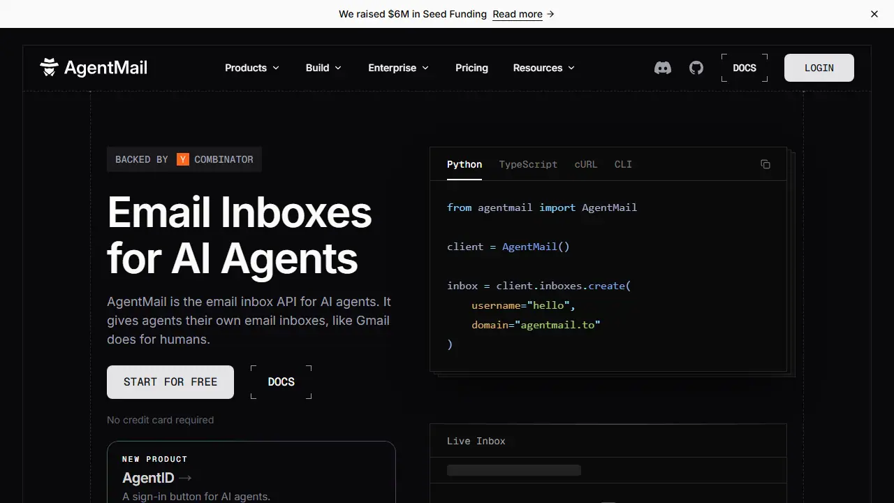 AgentMail - zrzut strony