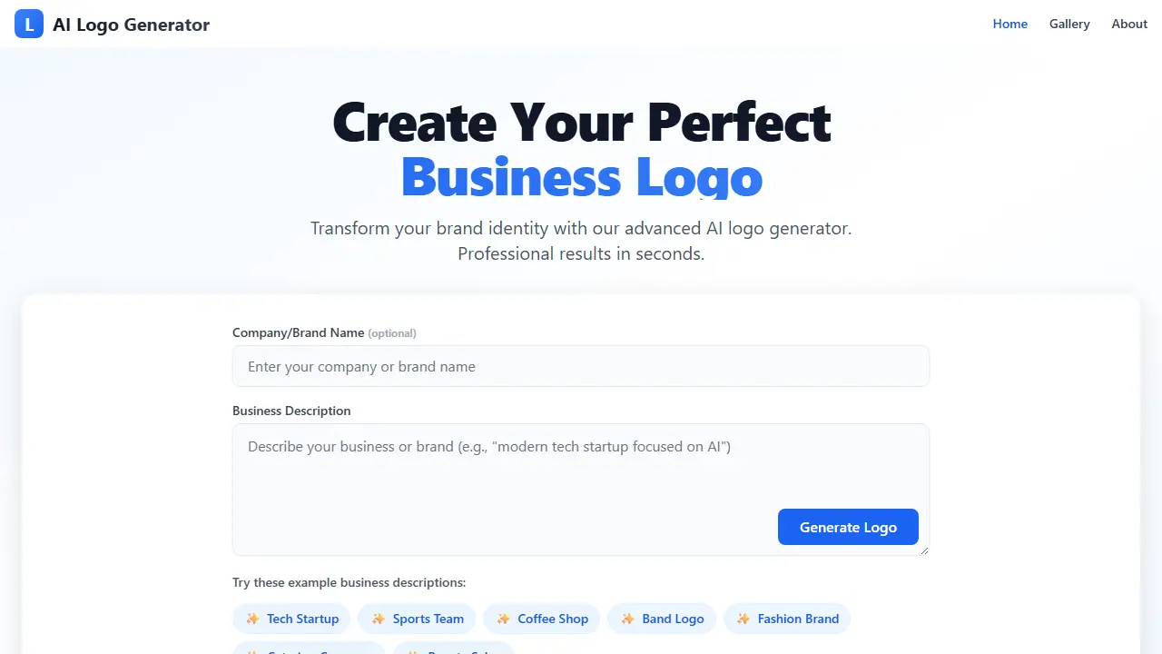 AI Logo Generator - zrzut strony