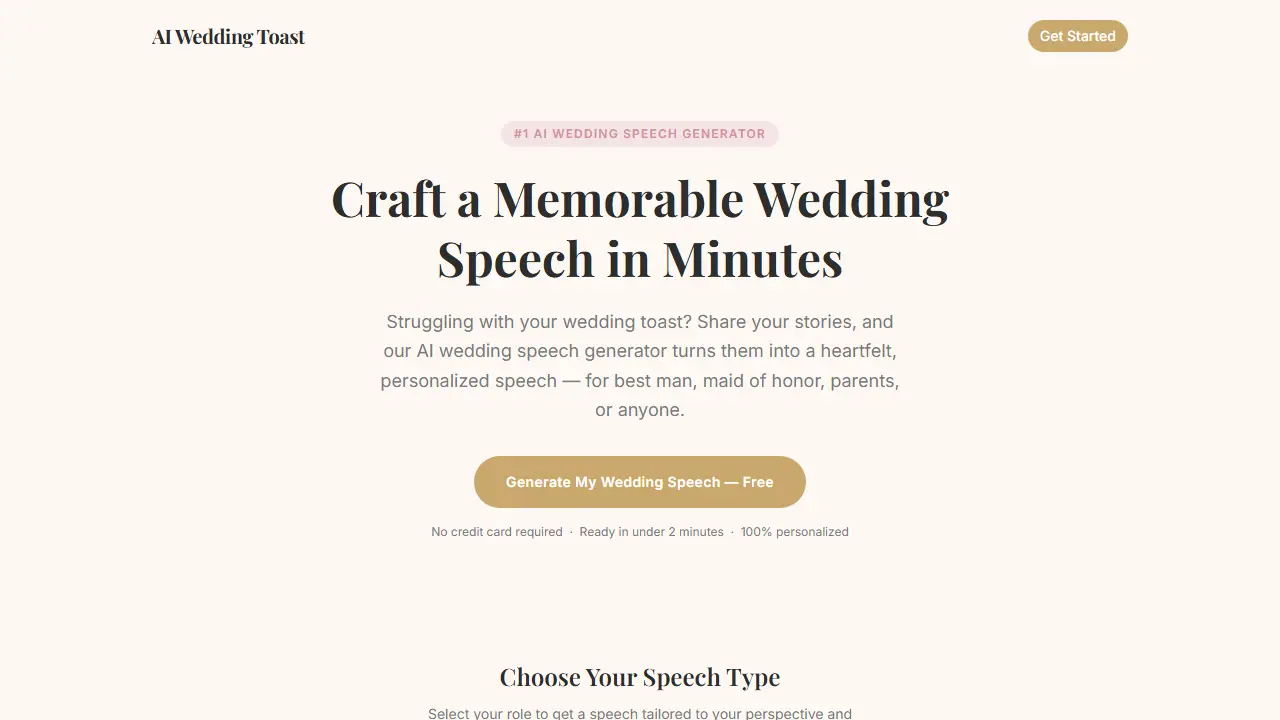 AI Wedding Toast - zrzut strony
