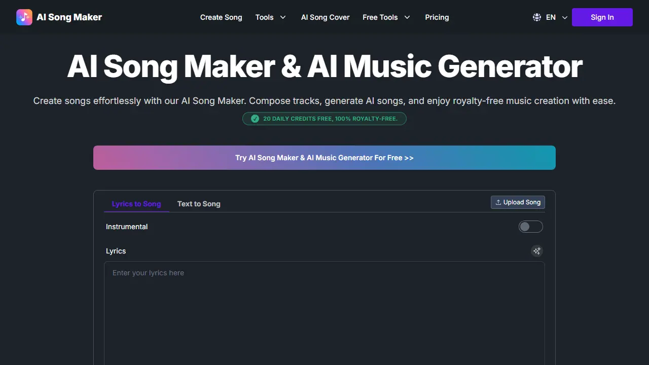 AI Song Maker - zrzut strony