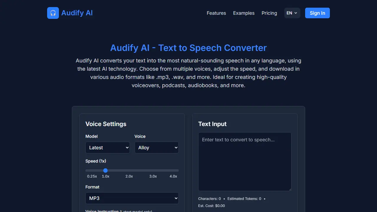 Audify AI - zrzut strony