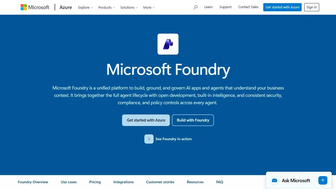 Microsoft Foundry - zrzut strony
