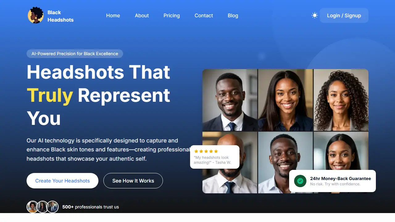 Black Headshots AI - zrzut strony