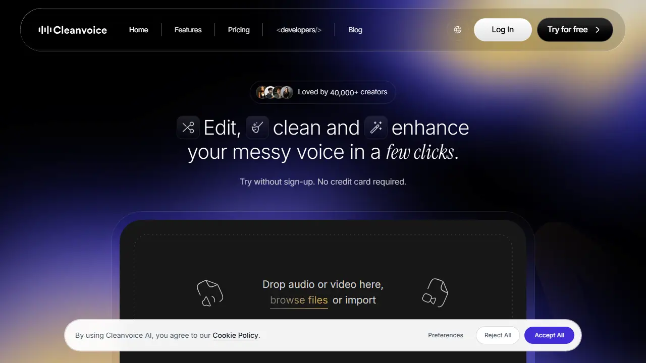 Cleanvoice - zrzut strony
