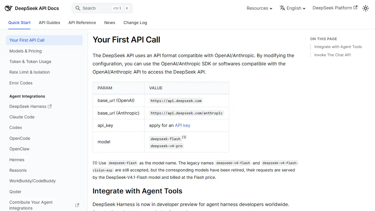 DeepSeek API (deepseek-flash) - zrzut strony