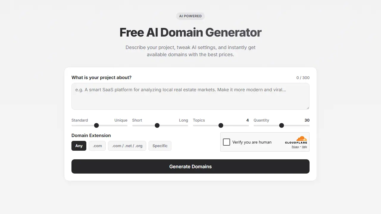 Domain Generator - zrzut strony