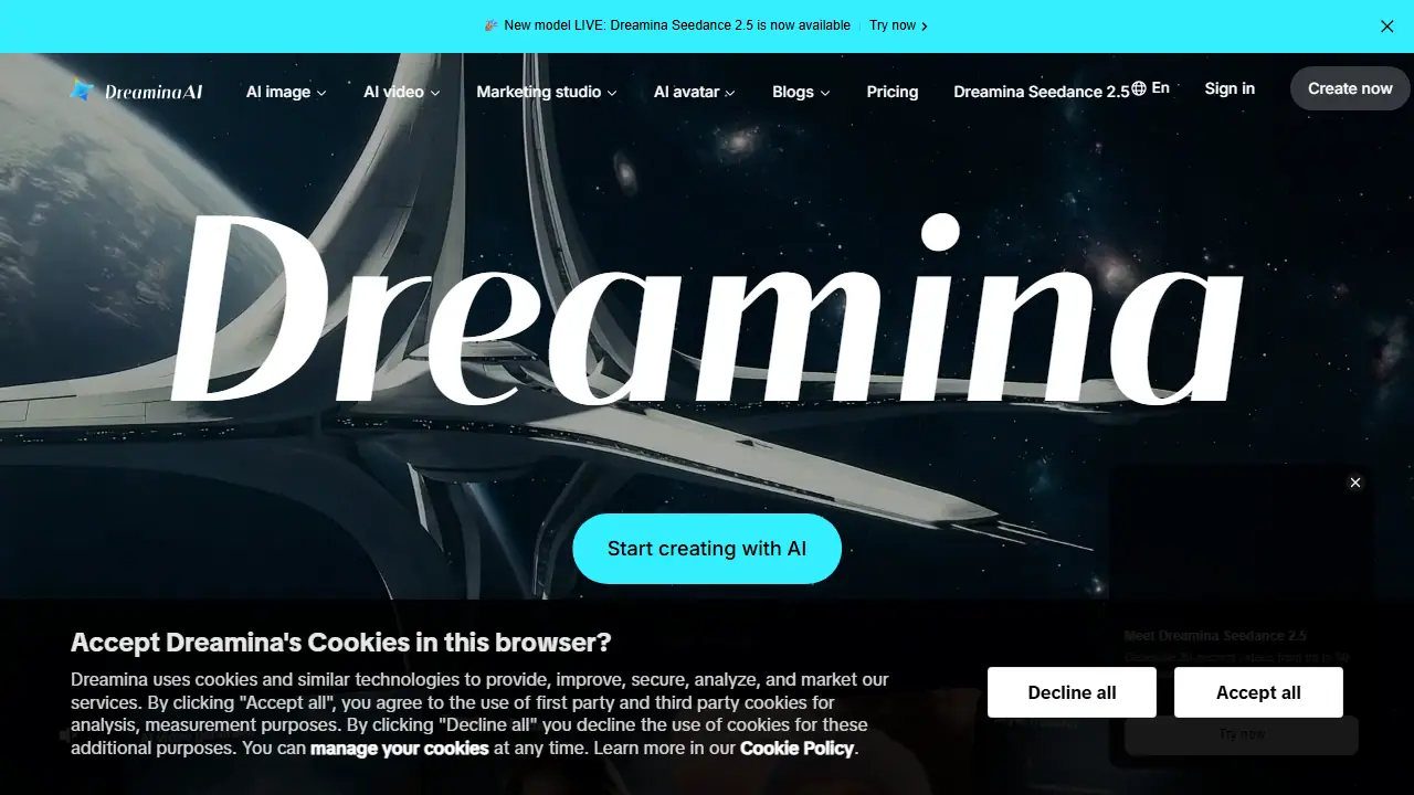 Dreamina - zrzut strony