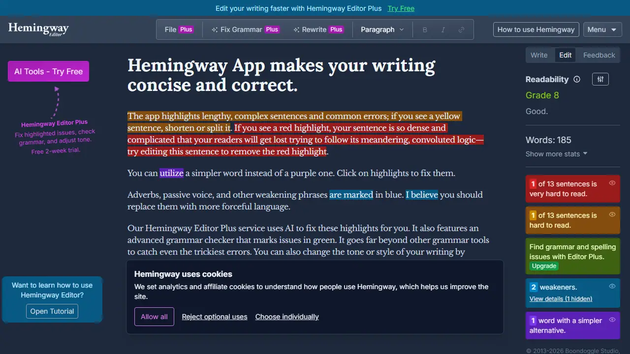 Hemingway Editor - zrzut strony