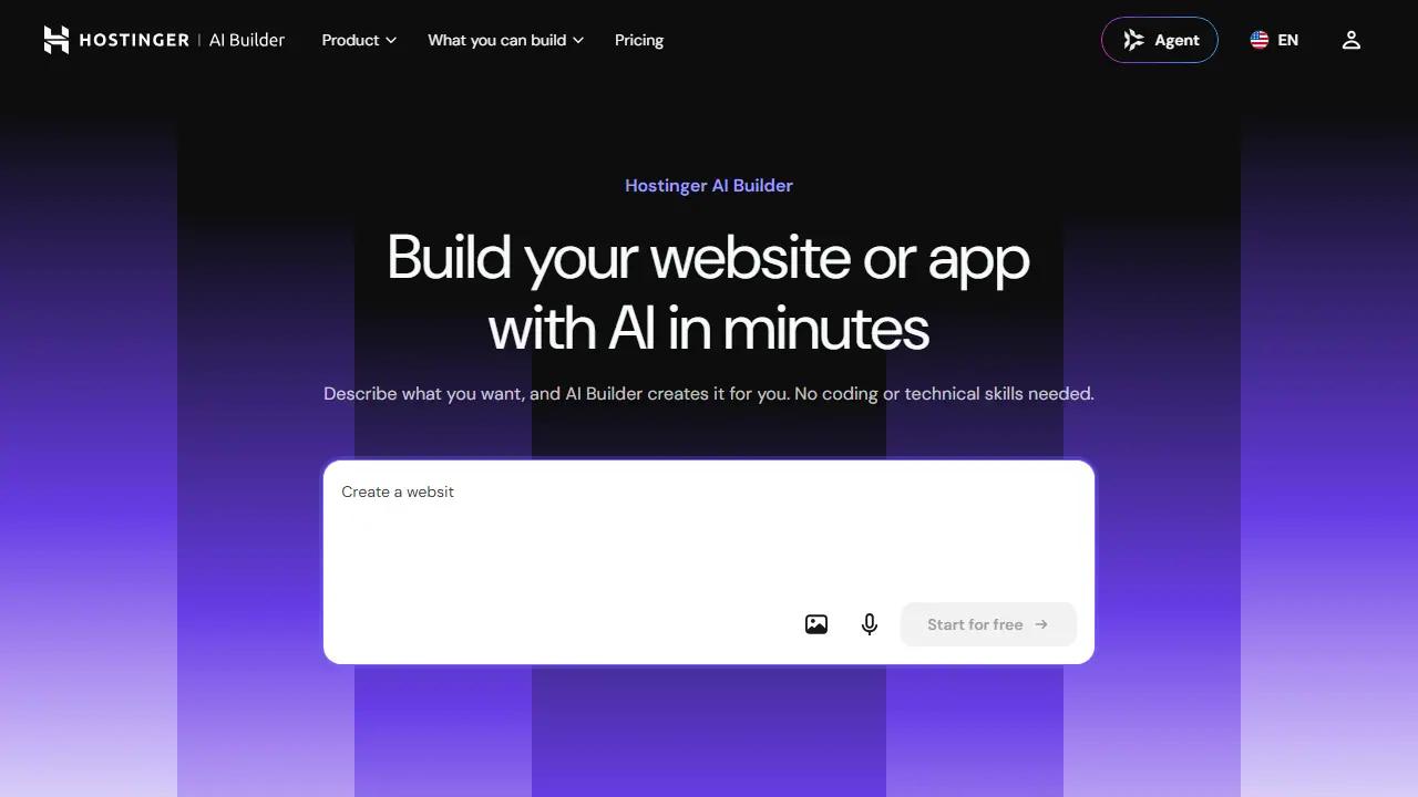 Hostinger AI Builder - zrzut strony