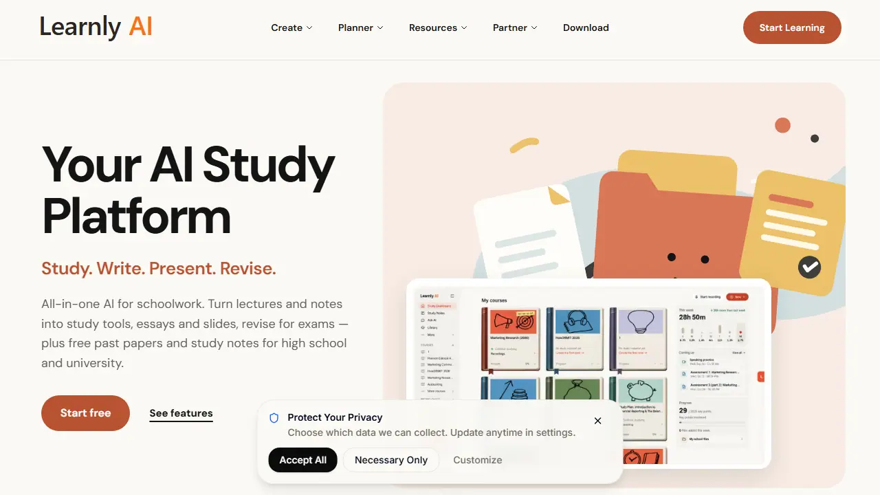 Learnly AI - zrzut strony