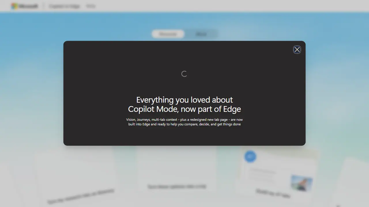 Microsoft Edge Copilot Mode - zrzut strony