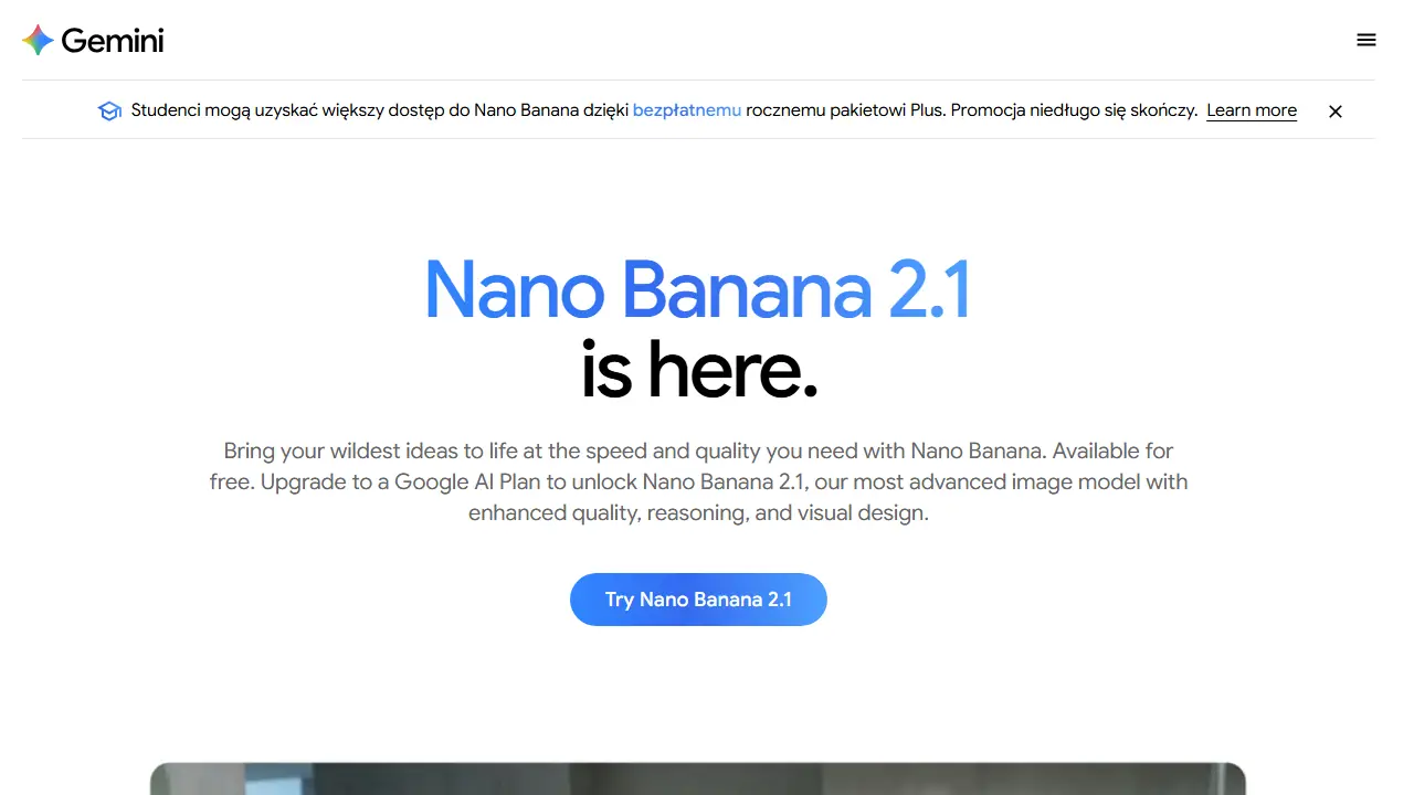Nano Banana (Gemini Image) - zrzut strony