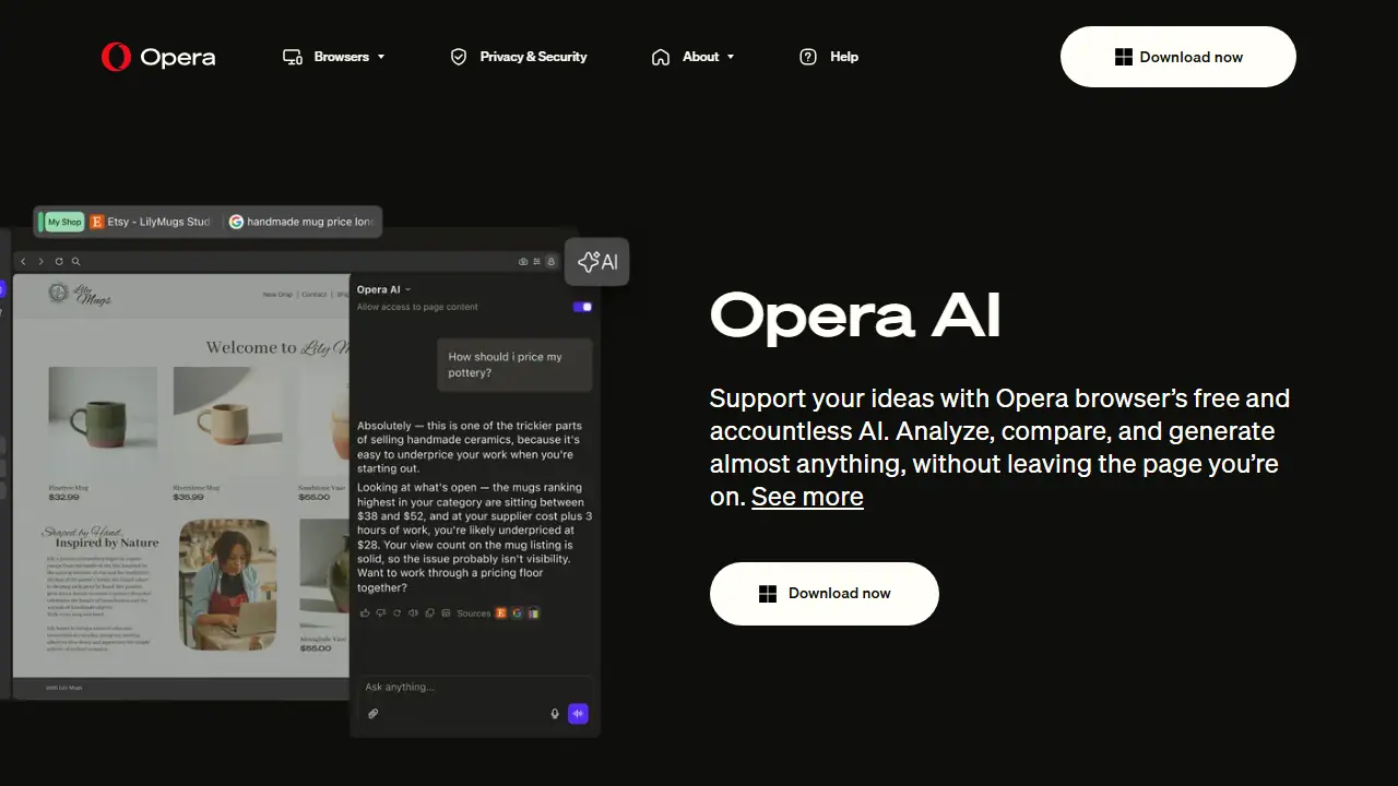 Opera AI - zrzut strony