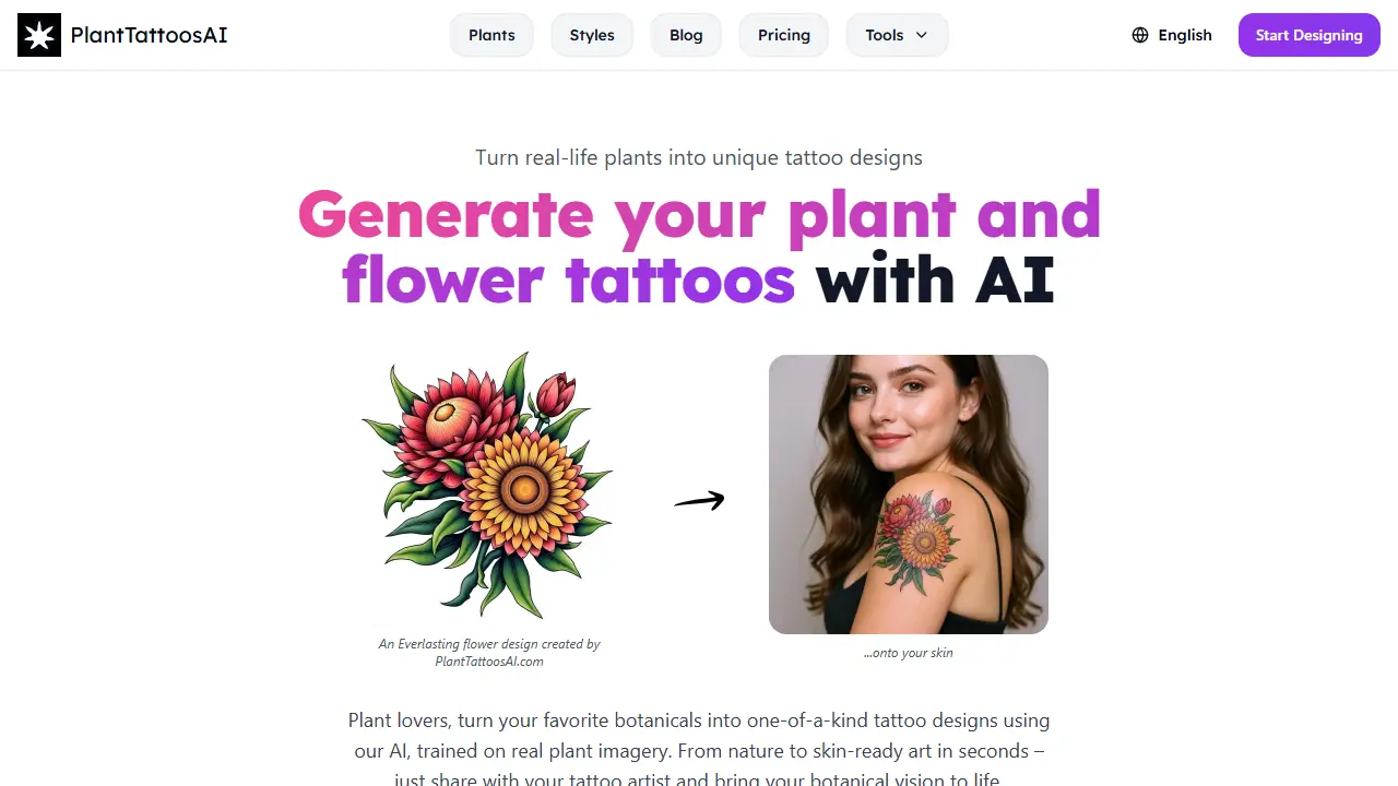 PlantTattoosAI - zrzut strony