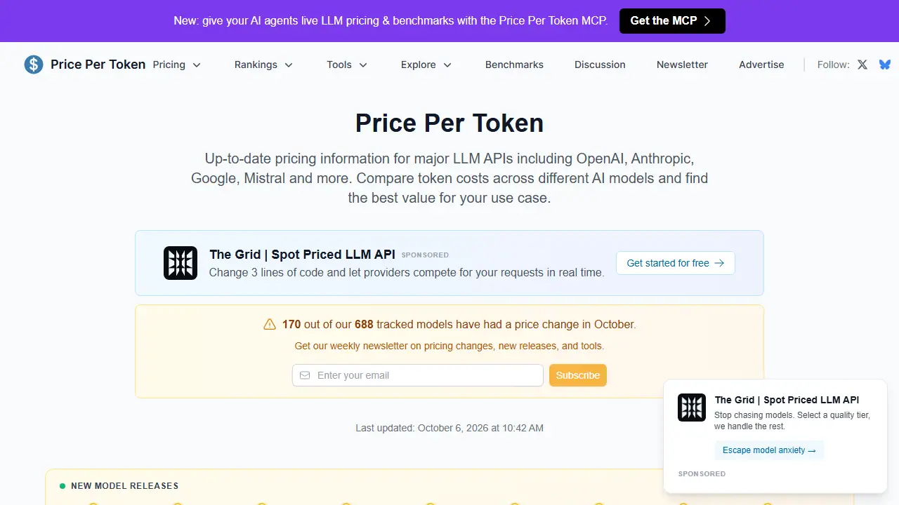 Price Per Token - zrzut strony