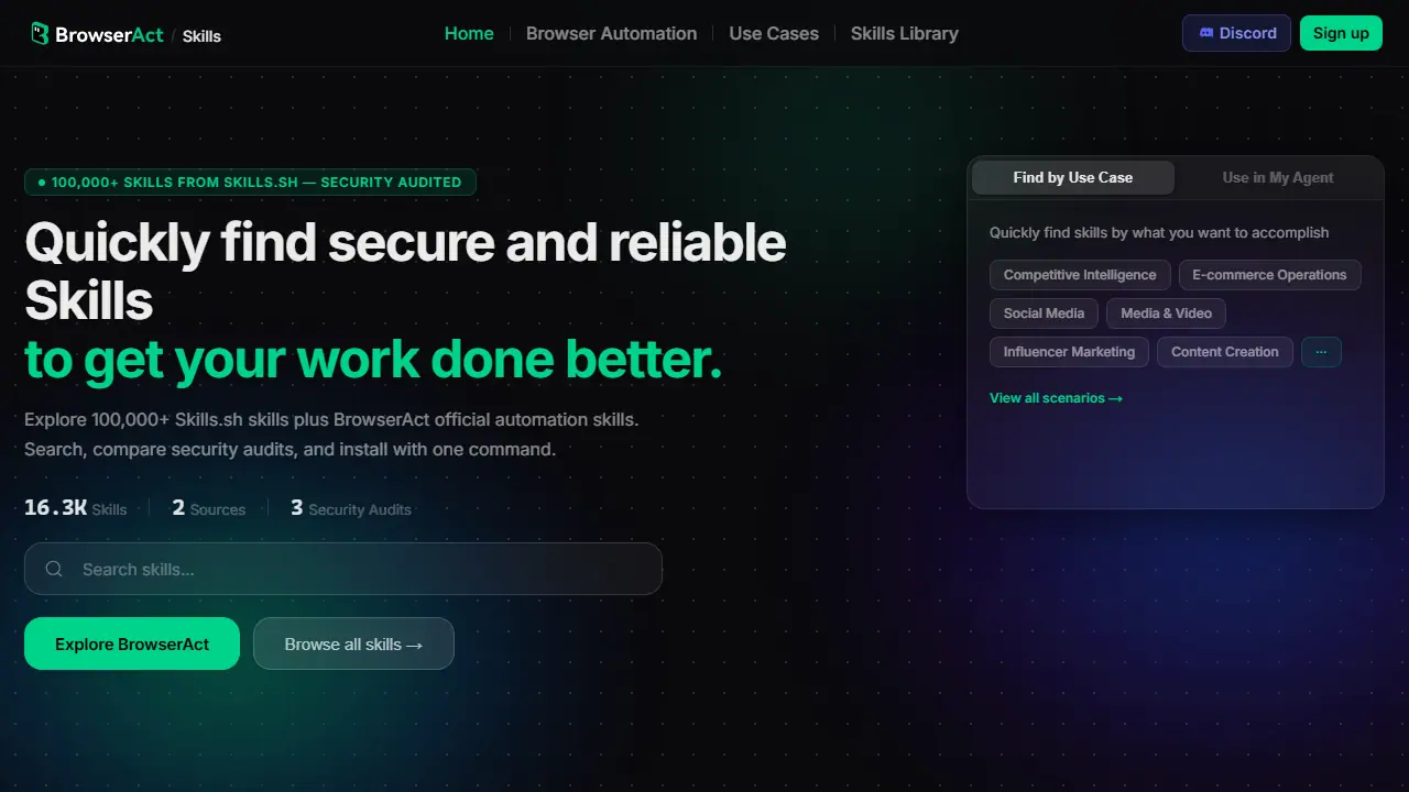 BrowserAct SkillHub - zrzut strony