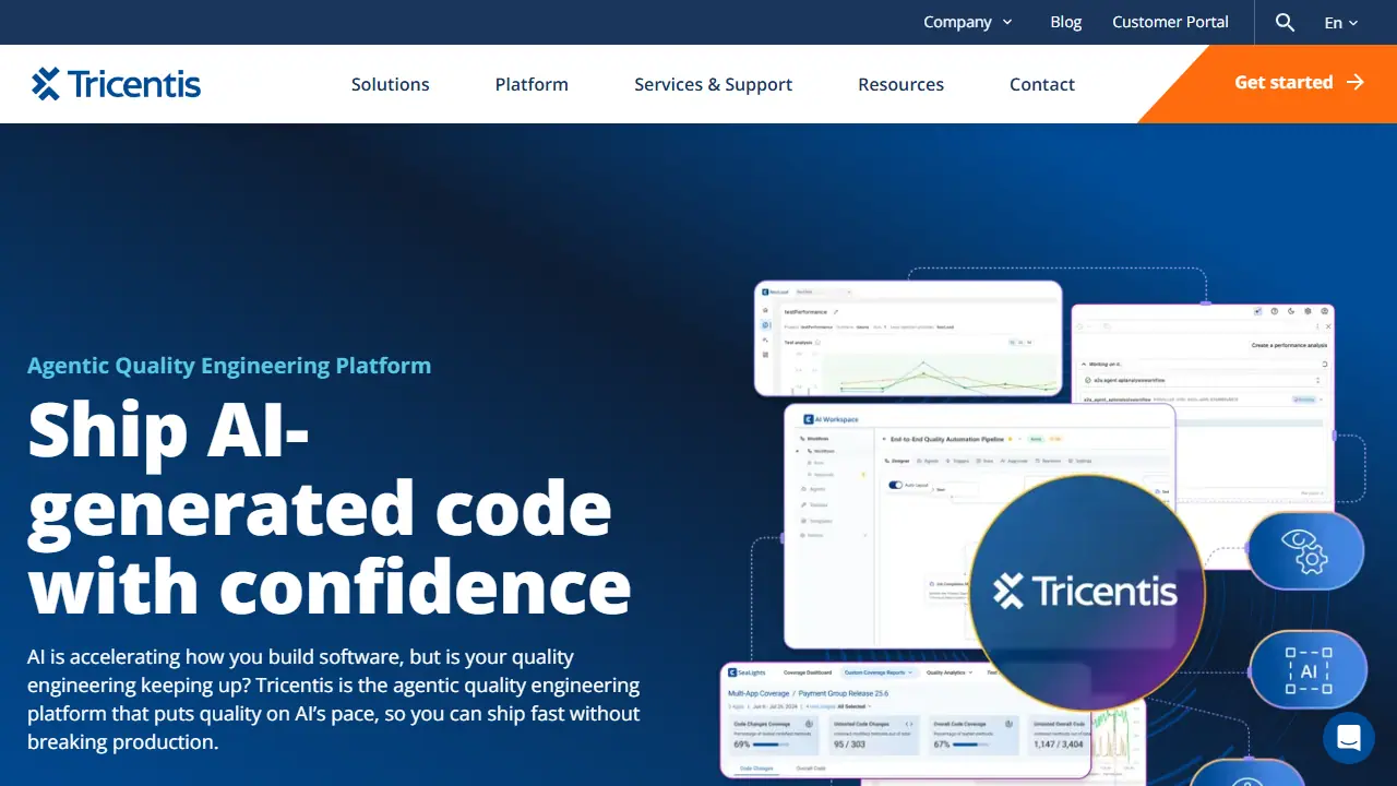 Tricentis Agentic Quality Engineering Platform - zrzut strony