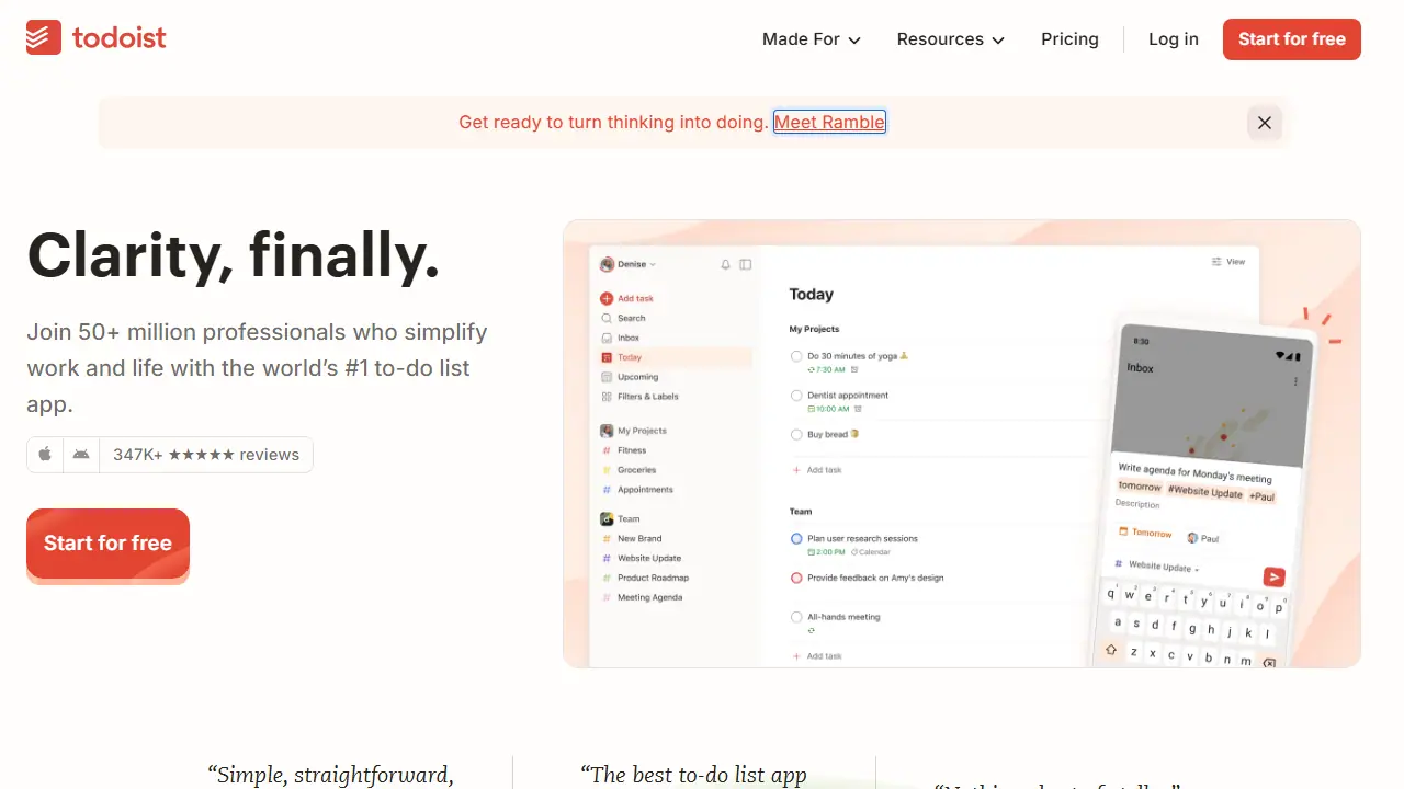 Todoist - zrzut strony