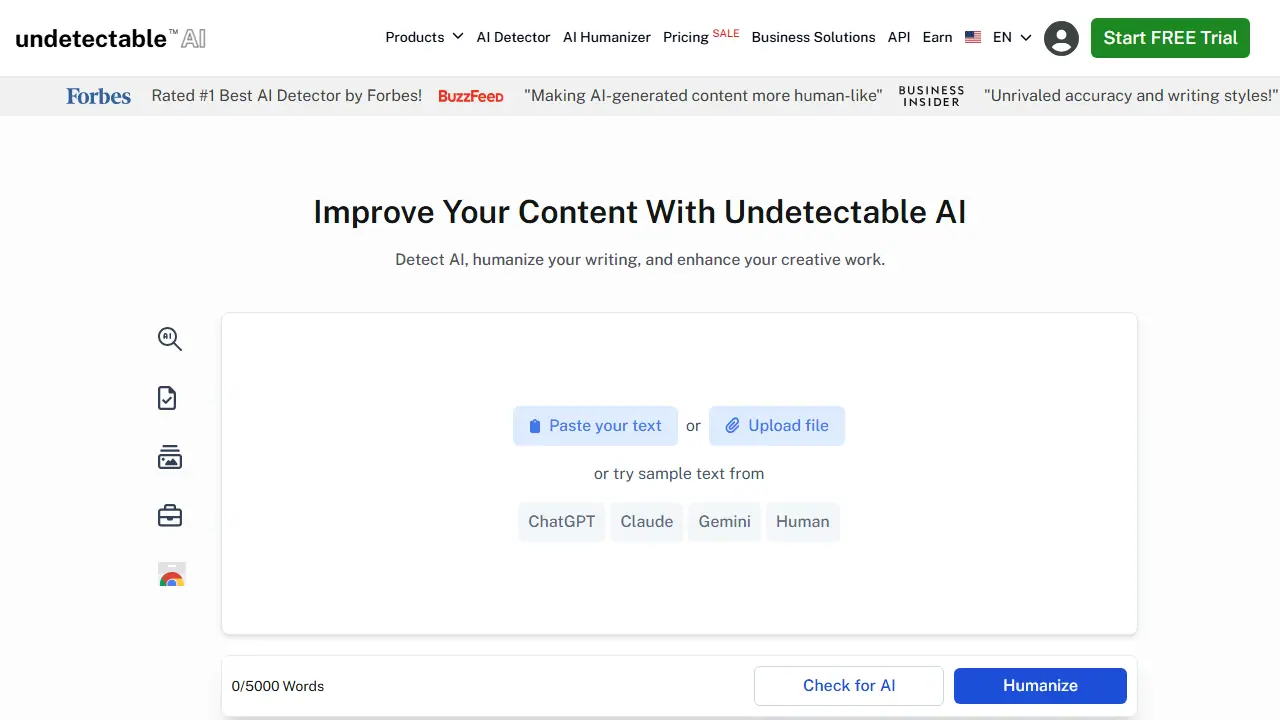 Undetectable AI - zrzut strony