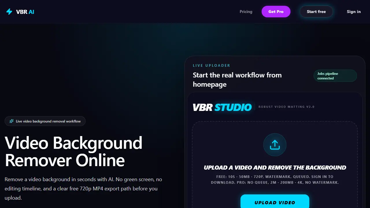 Video Background Remover - zrzut strony