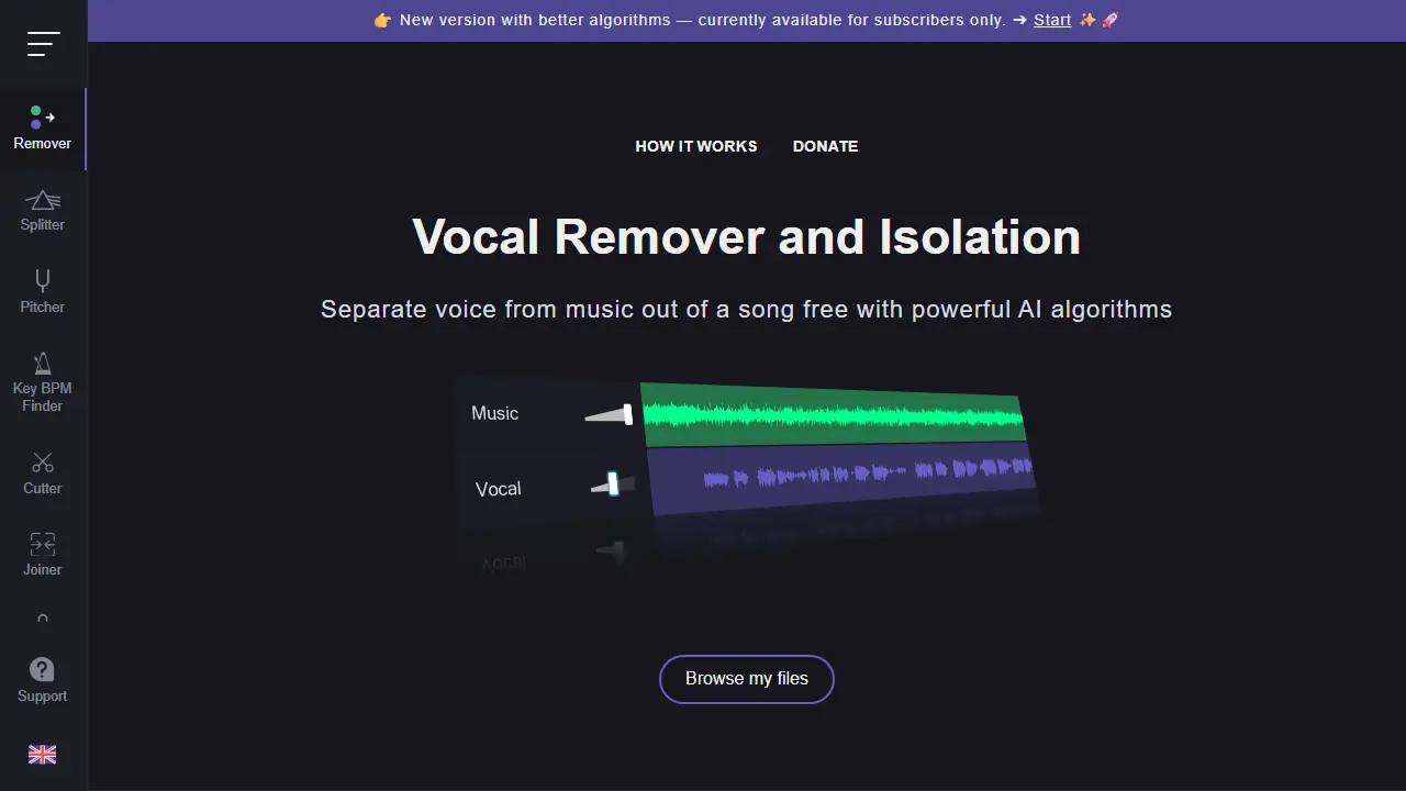 Vocal Remover - zrzut strony