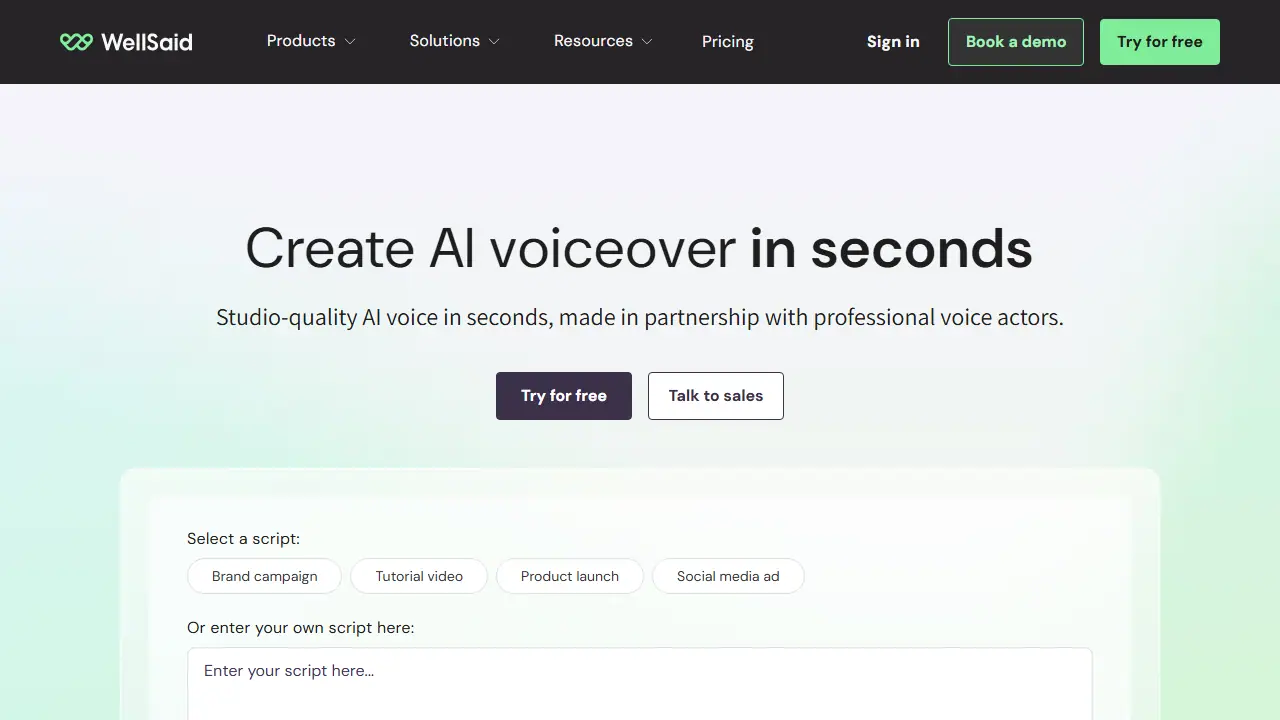 WellSaid - zrzut strony