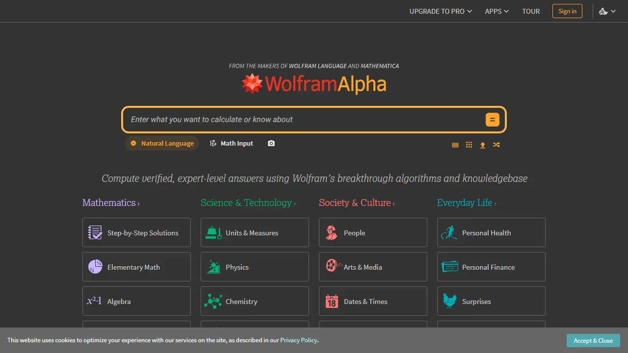 Wolfram|Alpha - zrzut strony